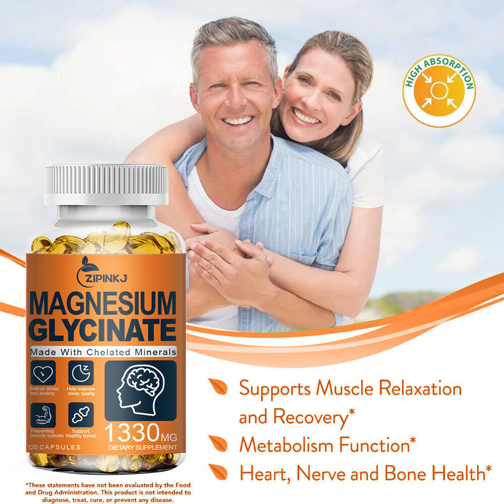 Magnesium Glycinate 120 Veg Capsules 1330mg Highest Potency, Buffered & Chelated