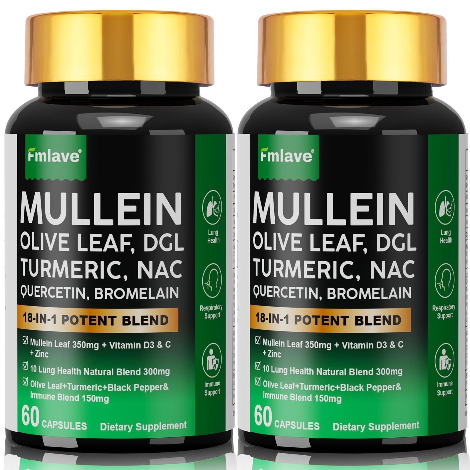 2 packs Mullein Leaf Capsules, Support Lung Cleanse , Respiratory Help, 120 caps