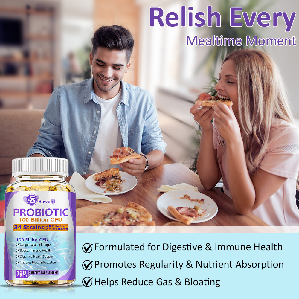 Probiotics Digestive Enzymes 100 Billion CFU Potency Immune Health 120 Capsules