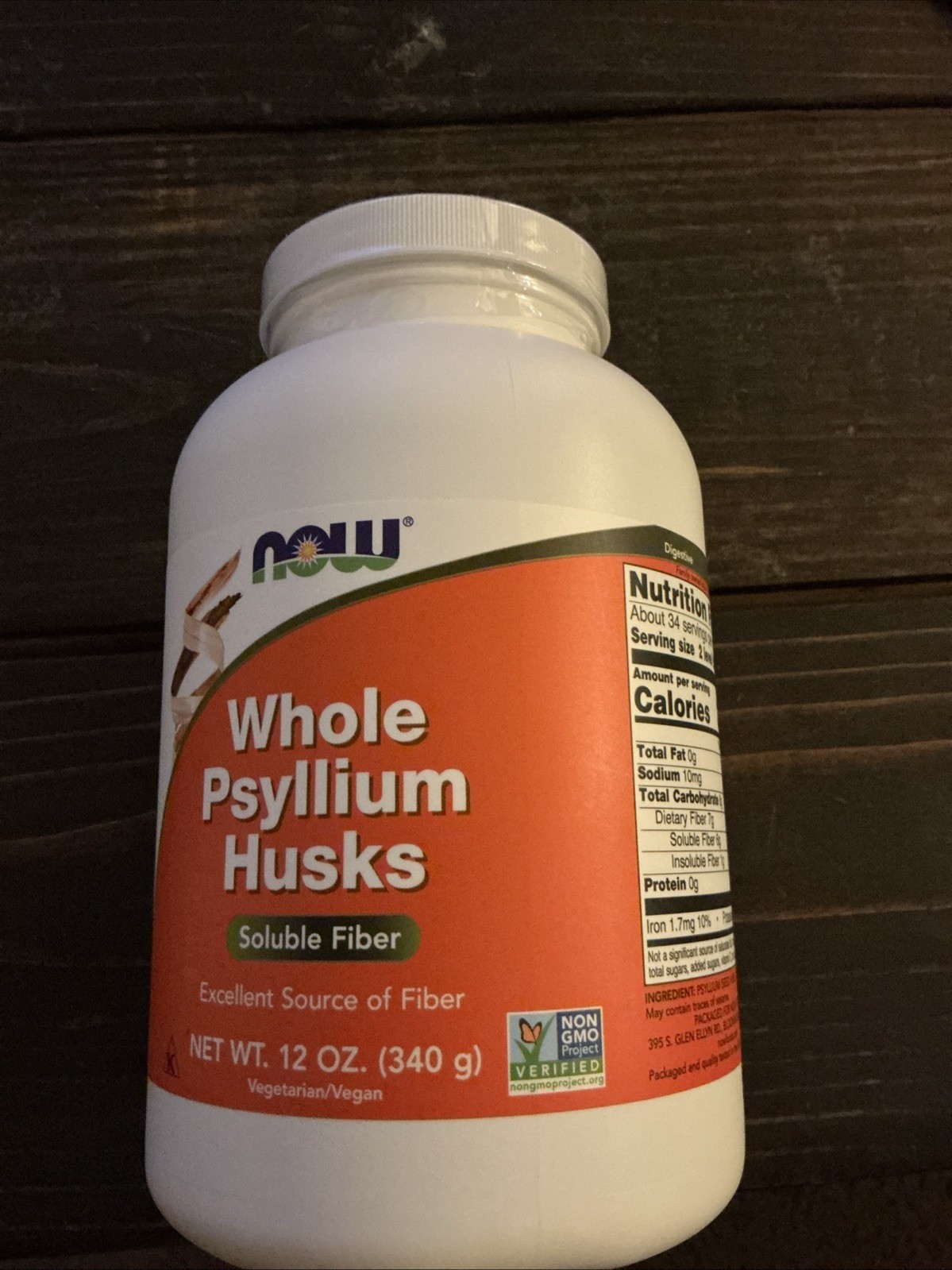 NOW Whole Psyllium Husks USDA Certified Organic Soluble Fiber Non-GMO 12 oz 1/30