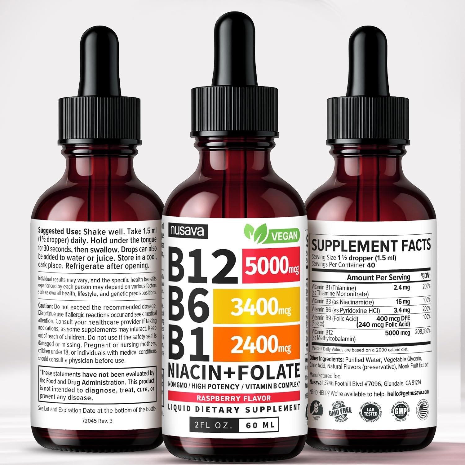2 Pack B12 B6 Sublingual Liquid Drops Natural B Complex Wellness Supplement
