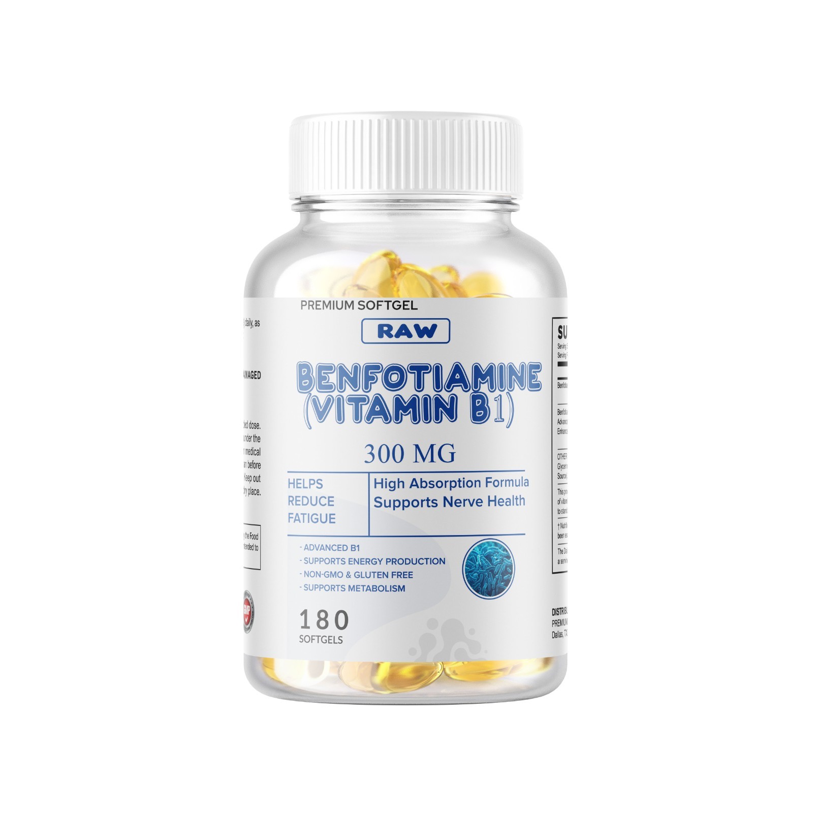 Benfotiamine 300mg 180 Softgels Gluten Free and Non-GMO Vitamin B1