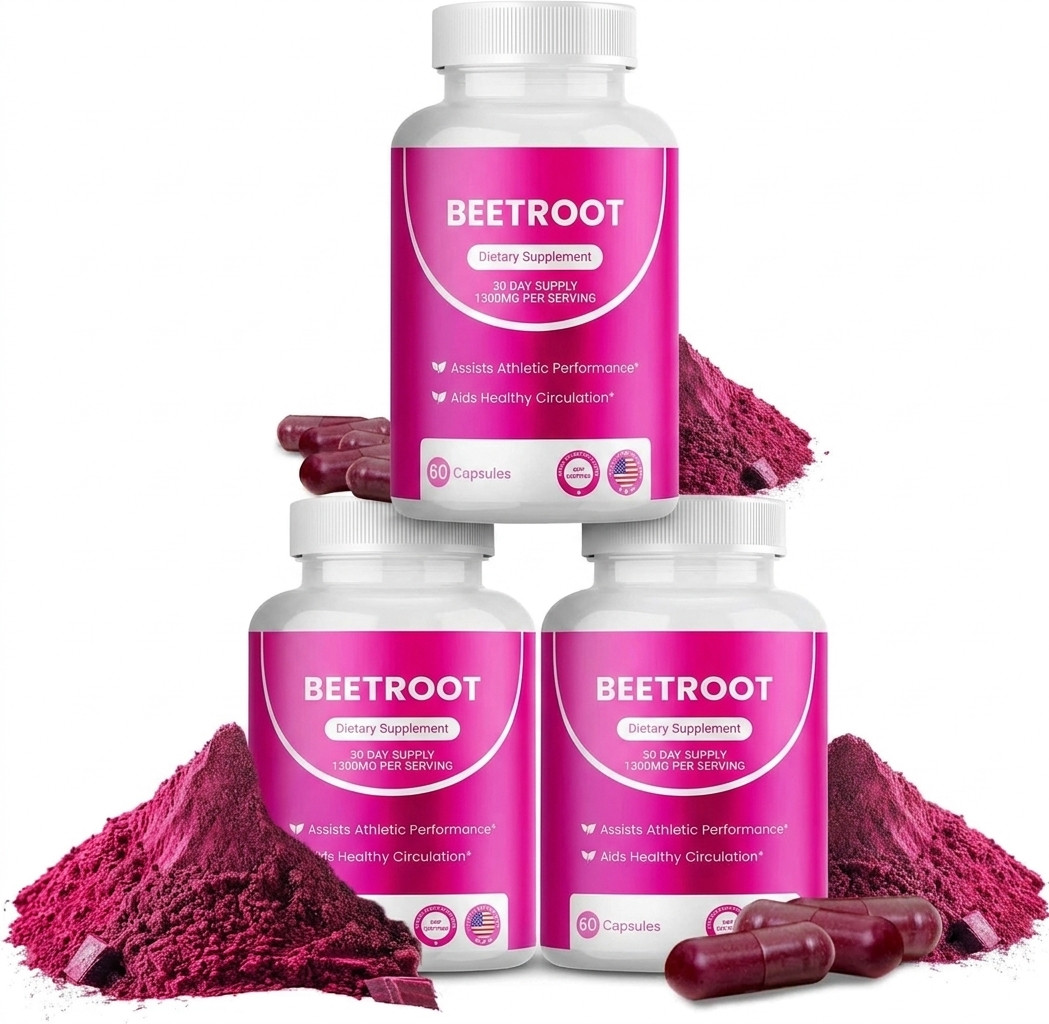 3PCS Rosabella Organic Beet Root 60 Capsules Natural Energy Boost Blood Pressure