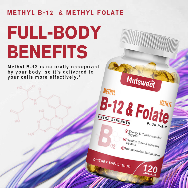 Methyl B-12 & Methyl Folate Plus P5P Vitamin B6, B12, Extra Strength,120 Pills