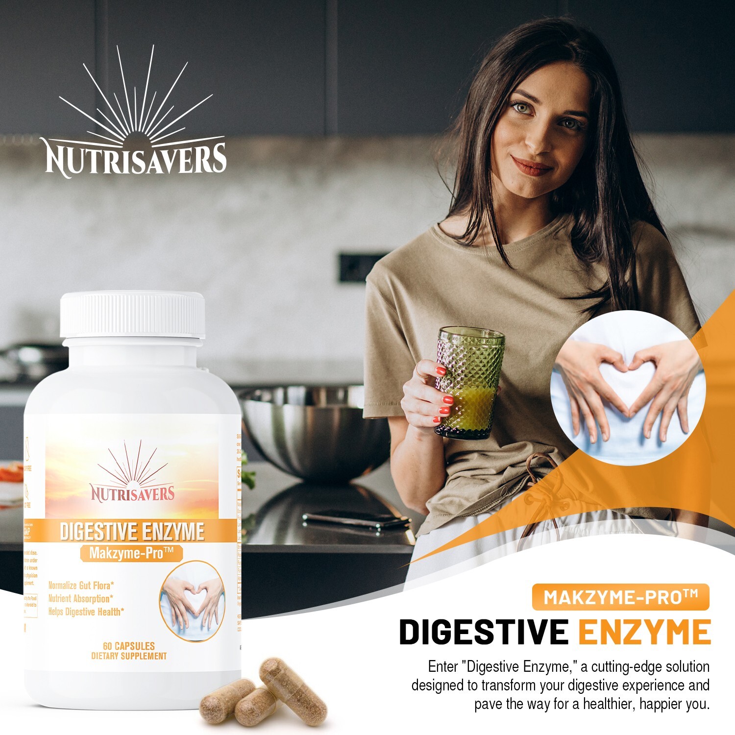 Digestive Enzyme Enhance Bodies Nutrition & Breakdown of Protein & Sugar, 60 Cap