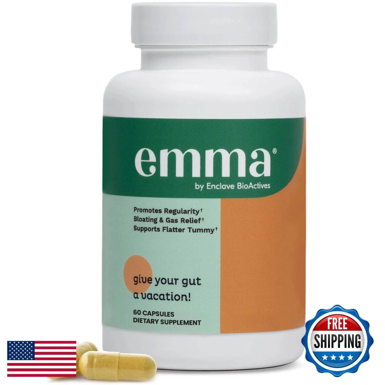 Emma Gut Health Supplement 60 Capsules for Bloating Relief & Leaky Gut