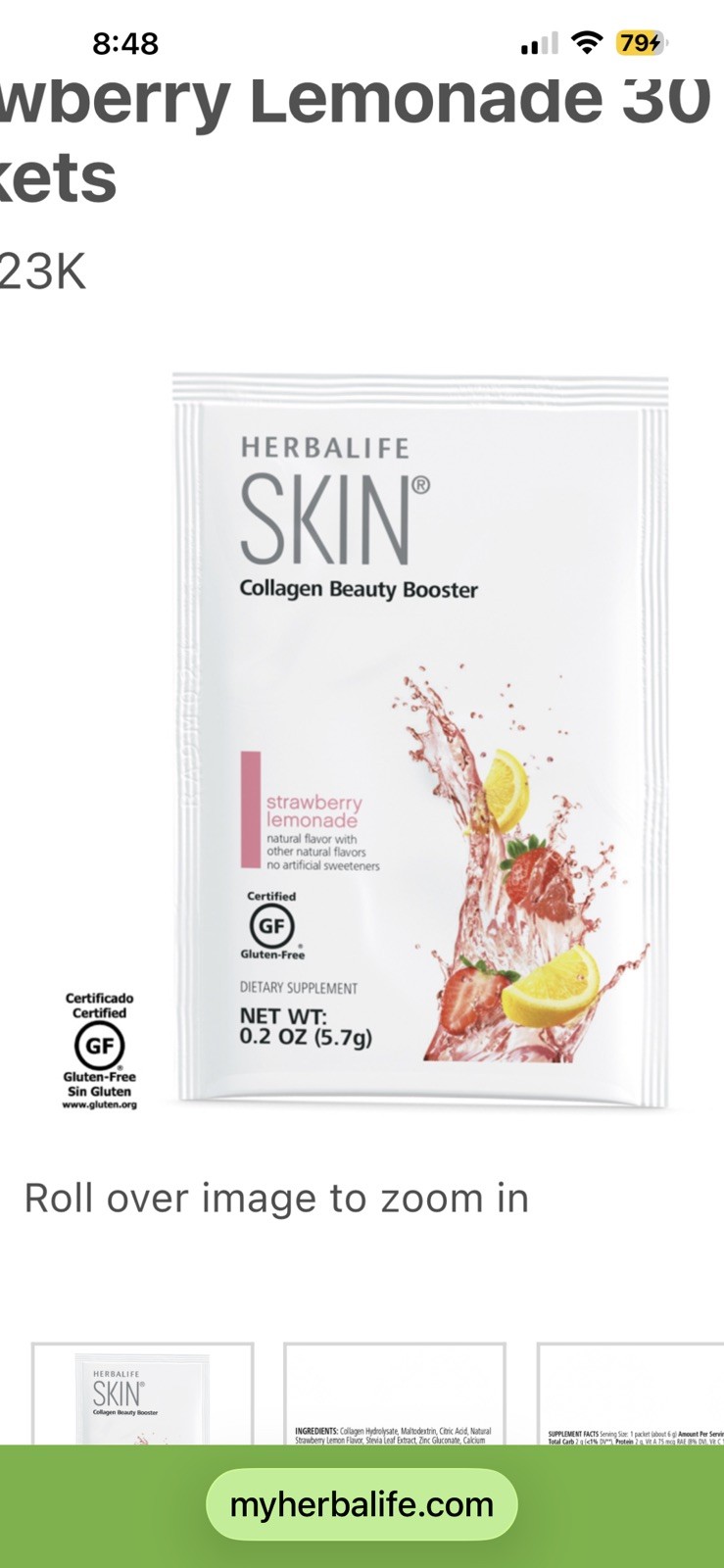 Herbalife SKIN Collagen Beauty Booster Strawberry Lemonade (60Packets) 2 months