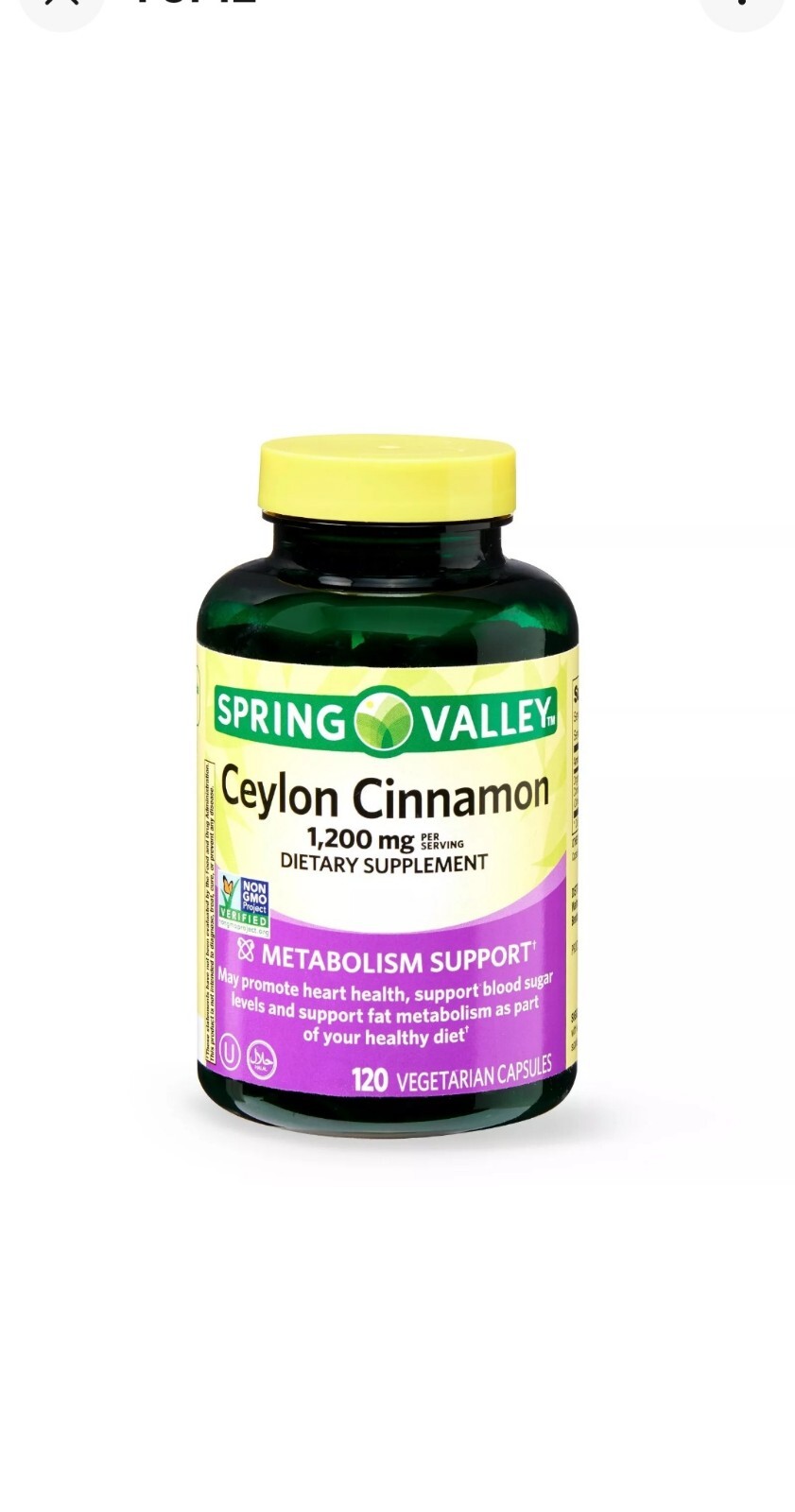 Ceylon Cinnamon Supplement Pills, 1200 mg / 120 Vegetarian Capsules Exp:01/2026