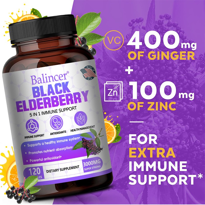 Black Elderberry 3000 mg Gluten Free,Non-GMO,Powerful Antioxidant 30/60/120 Caps