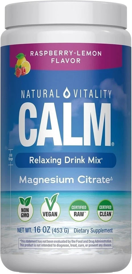 2-Pack Natural Vitality Calm Magnesium Powder – Raspberry Lemon, 16oz Each, Vega