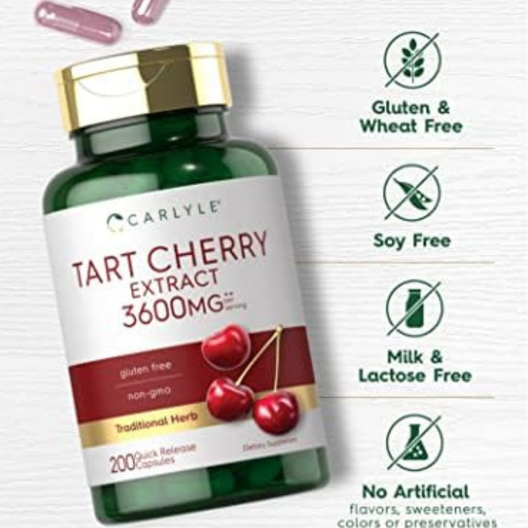 Tart Cherry Capsules 3600mg | 200 Pills | Max Potency Extract | Non-GMO Gluten