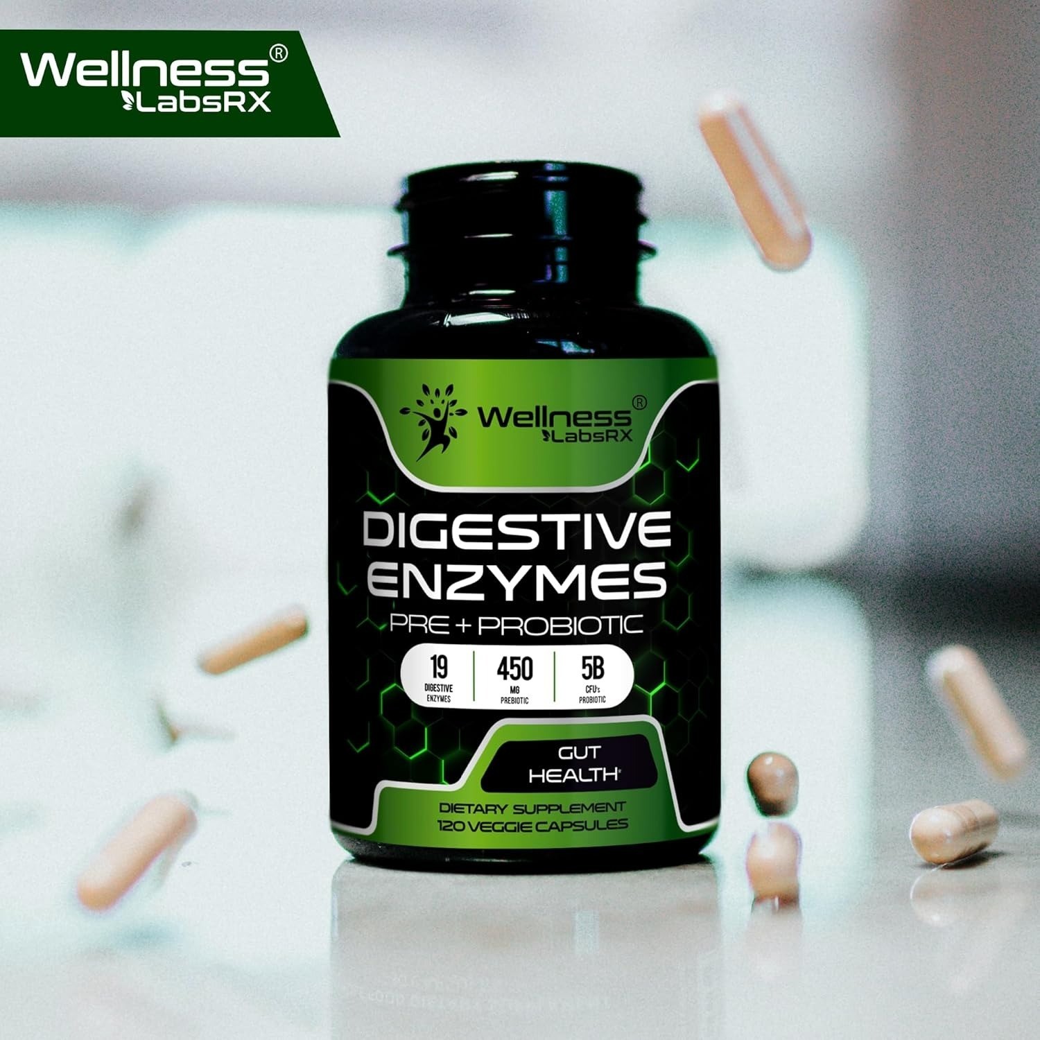 Digestive Enzymes Probiotics Prebiotics 450mg Gut Health Bloating Relief 120 Ct