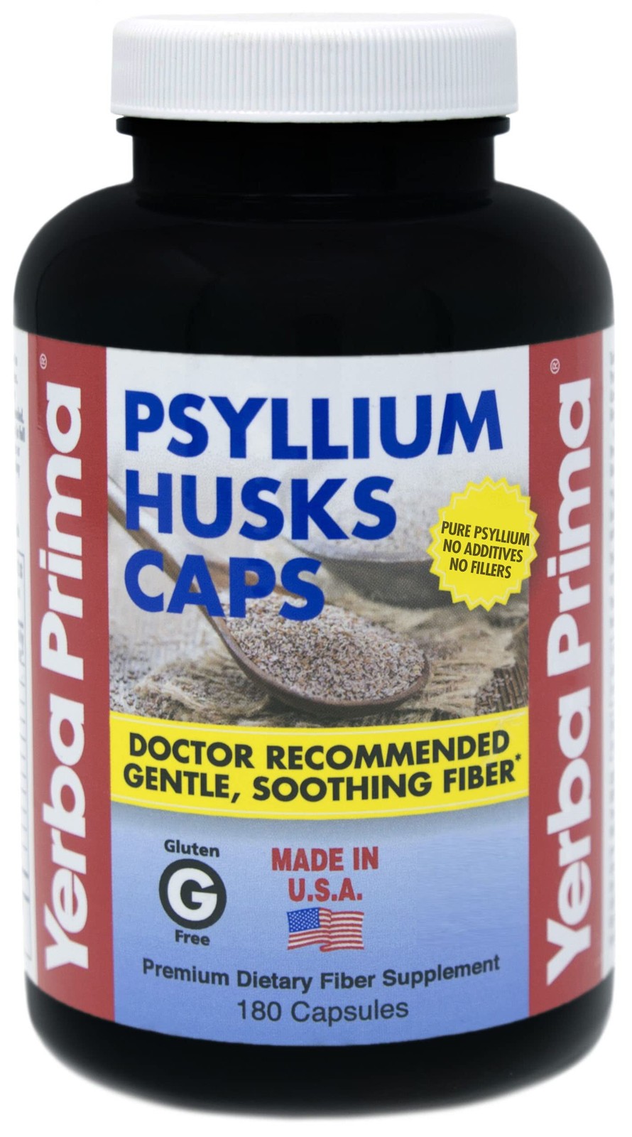 2x Yerba Prima Psyllium Husks Caps Dietary Fiber 625 mg, 180 Capsules – Colon Cl