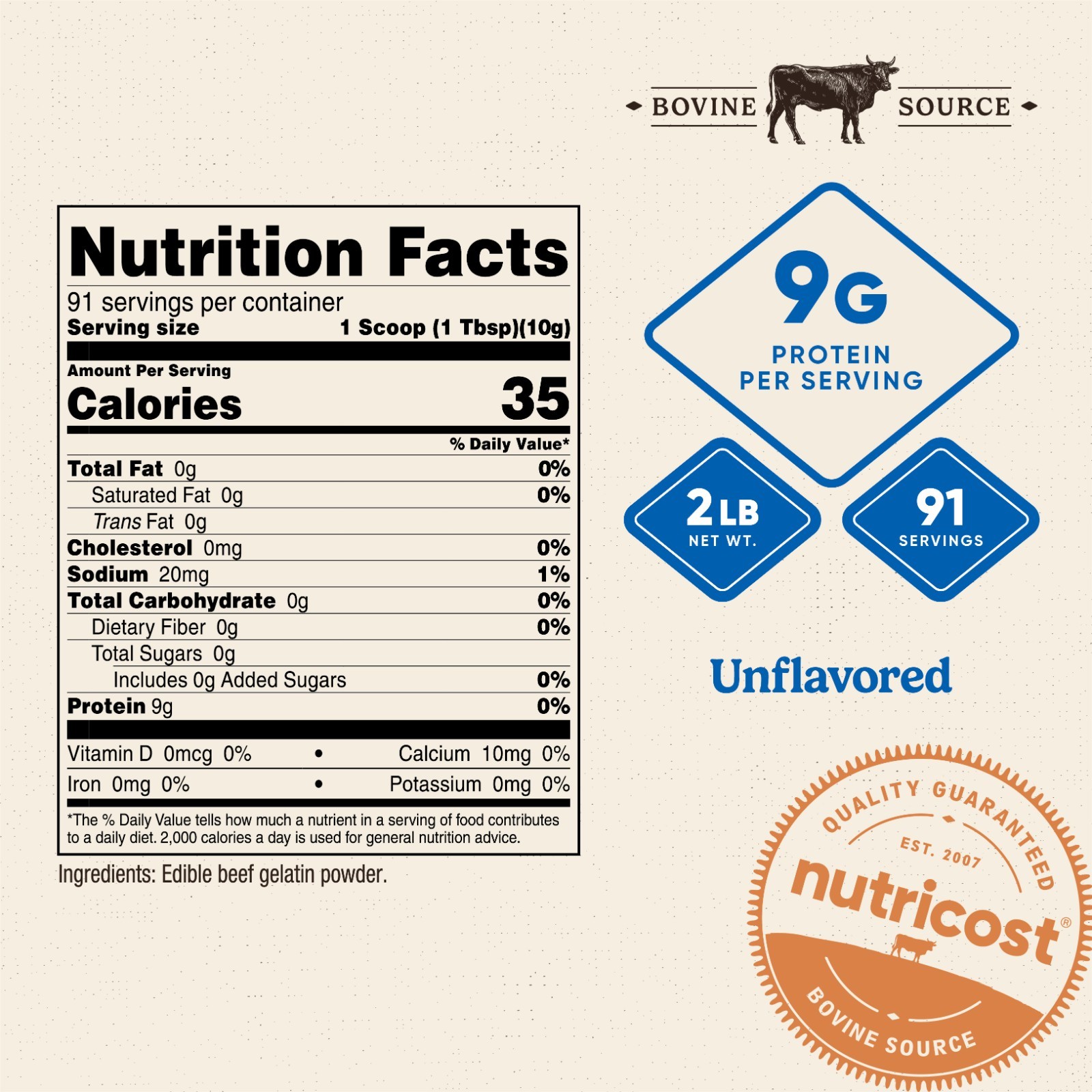 Nutricost Beef Gelatin Powder (2 LB) (Unflavored)(90 Servings) – Non-GMO