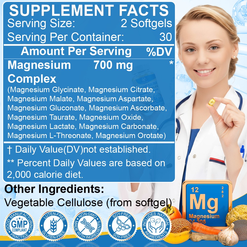 Magnesium 12 in 1 Complex 700mg – Glycinate Citrate Malate Taurate Daily Support