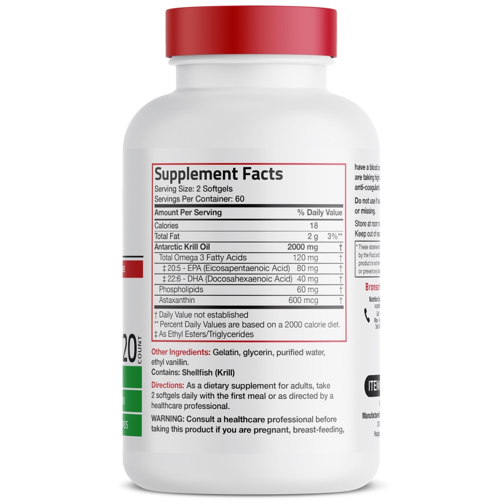 Antarctic Krill Oil 2000mg Softgels – Omega-3, EPA, DHA, Astaxanthin, Non-GMO, G