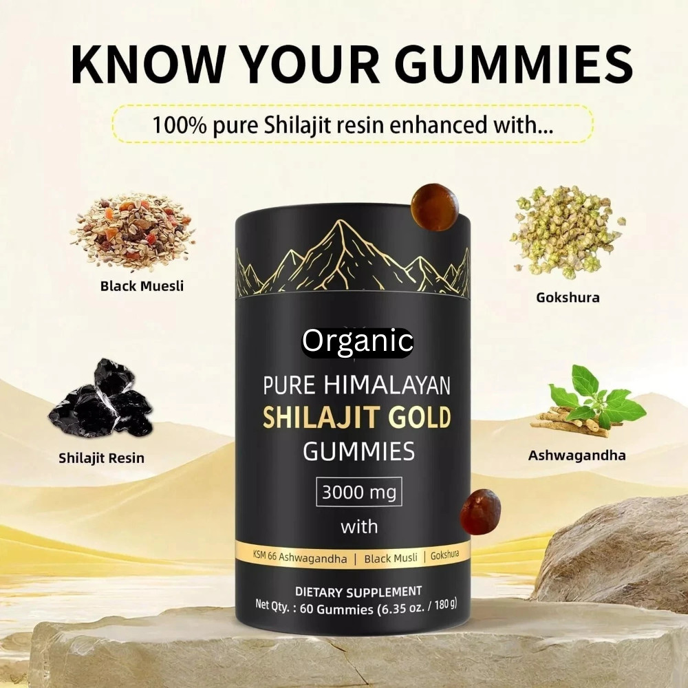2X Natural 60 Shilajit Gold Gummies Ashwagandha and Gokshura Himalayan Gummies