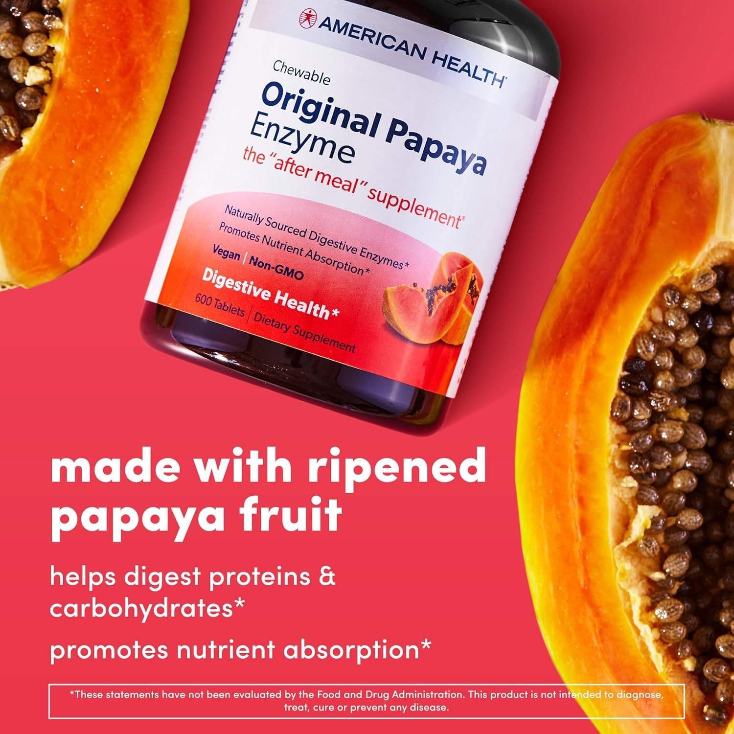 250 Chewable Papaya Enzyme Tablets for Digestive Wellness – & Gluten-Free