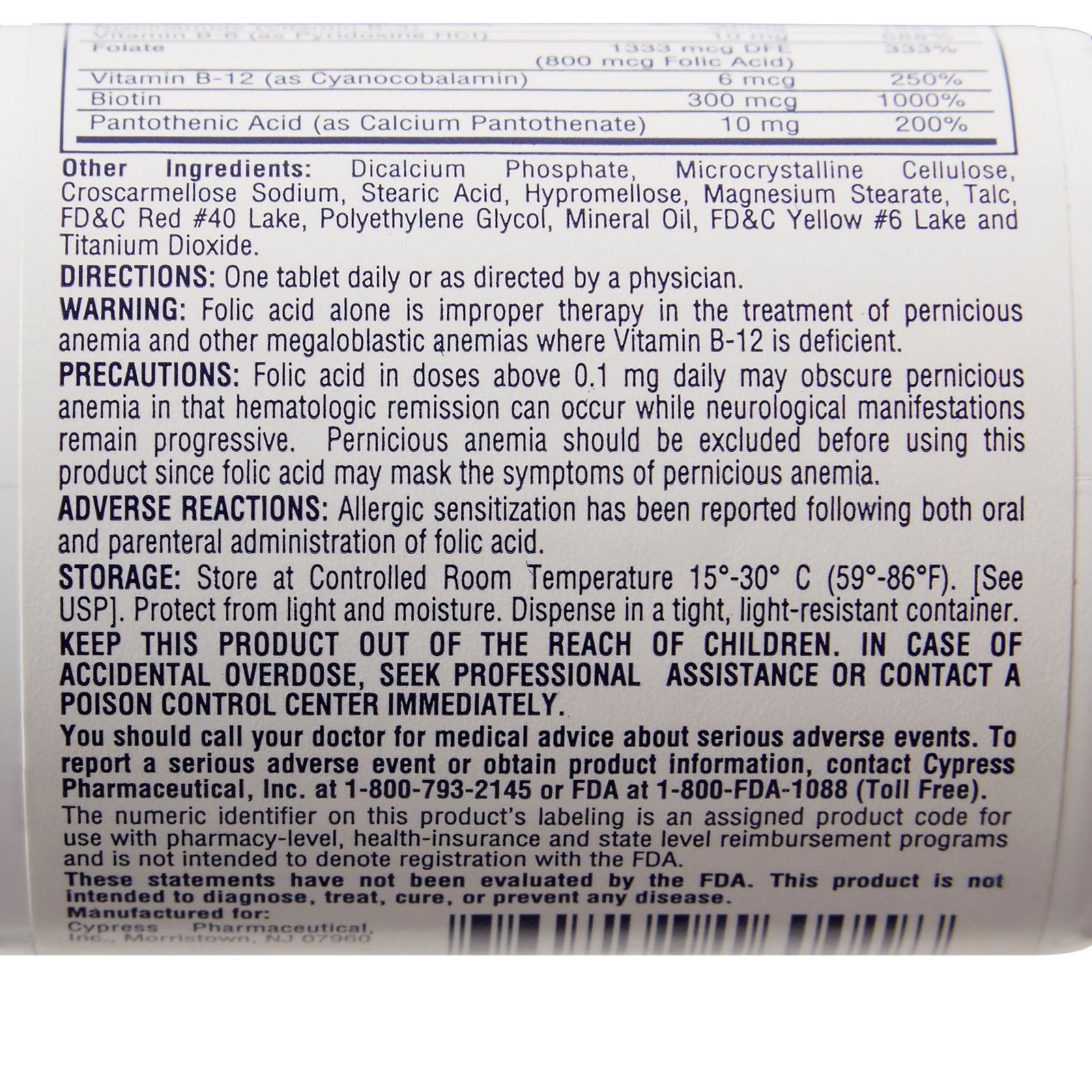 Rena-Vite Vitamin B Tablet 0.8 mg 60258016001 1 Bottle 100 per Bottle