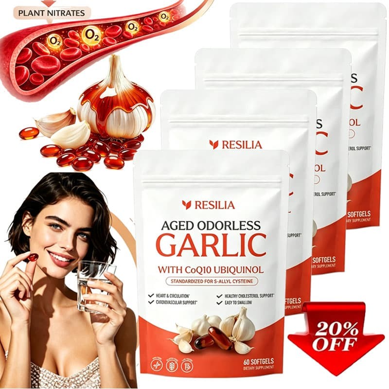 20x Resilia Garlic Extract 600mg Softgels (60 Count) Odorless Aged Garlic Extra