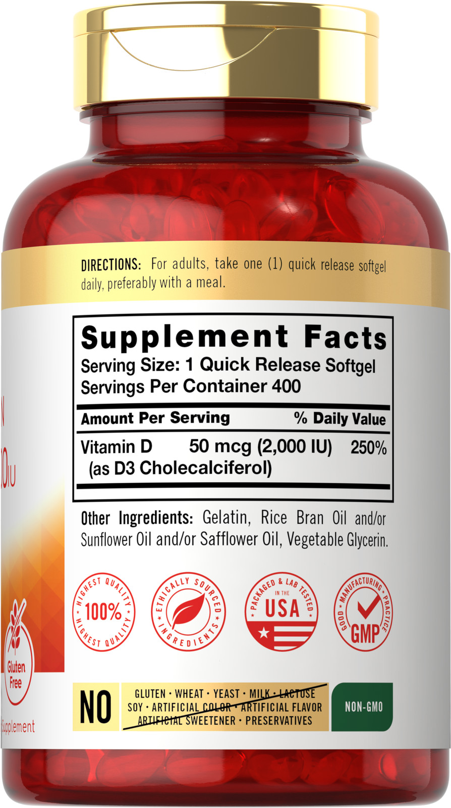 Vitamin D3 2000 IU Softgels | 400 Count | Non-GMO, Gluten Free | by Carlyle