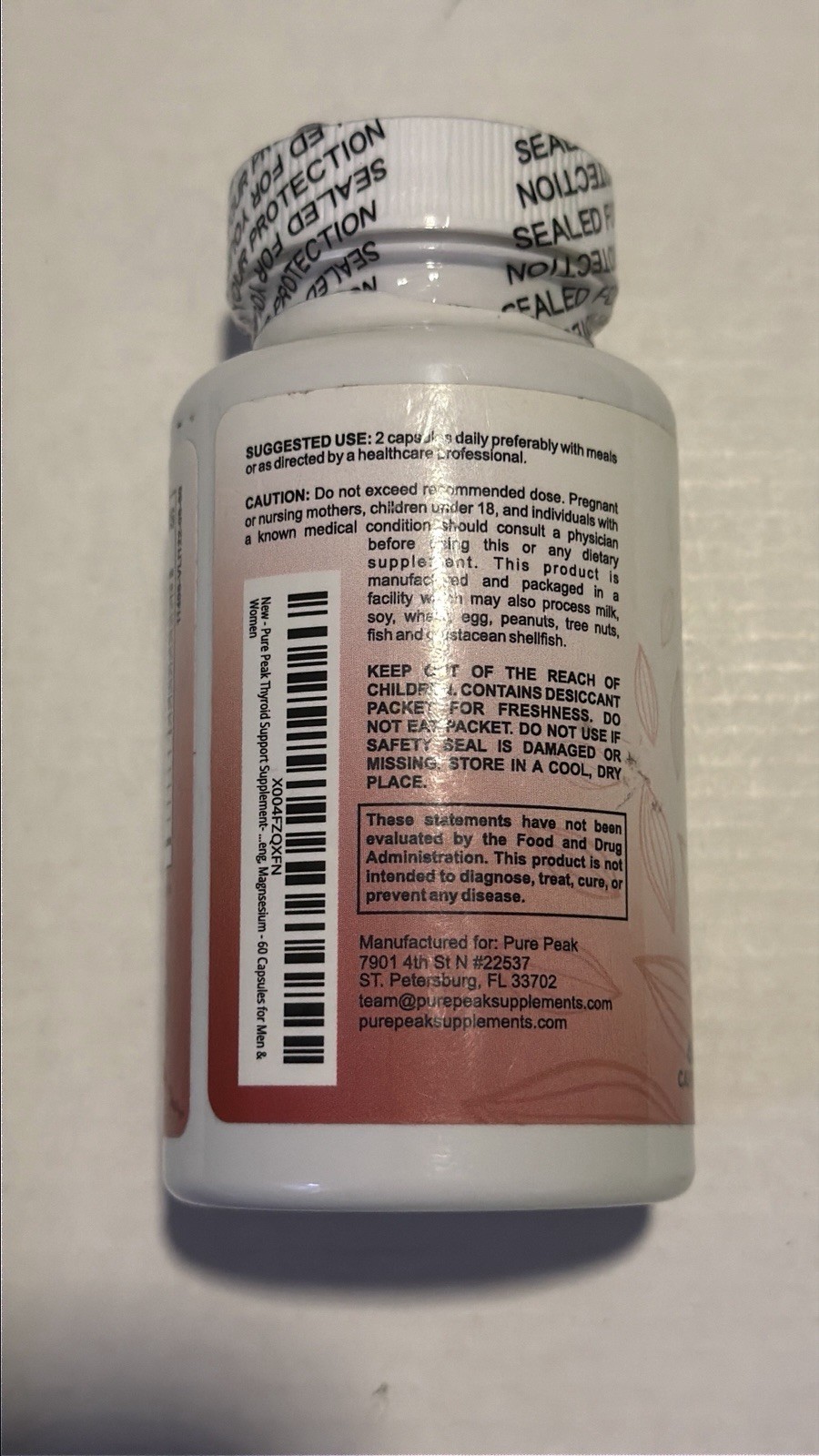 Pure Peak Thyroid Support Supplement 60 Capsules ~ Exp 06/2026