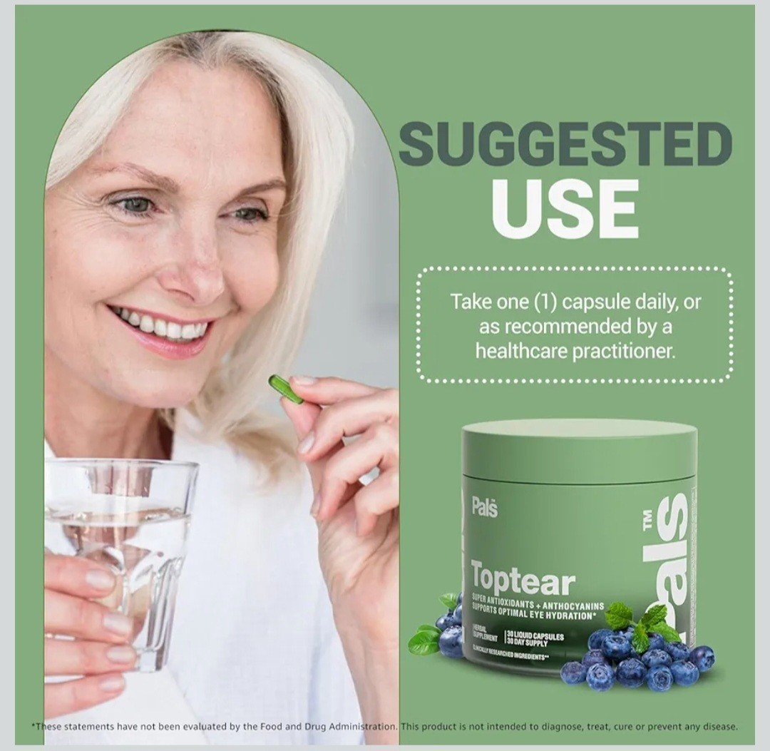 TopTear Dry Eye Vision Optic Health Supplement w/Bilberry 30 Vegan Liquid Caps