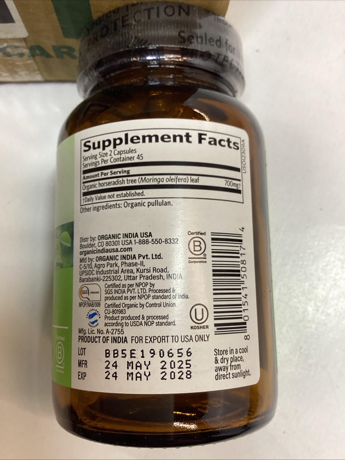 2x Organic India Moringa 90 Veggie Caps Gluten-Free Exp May2028