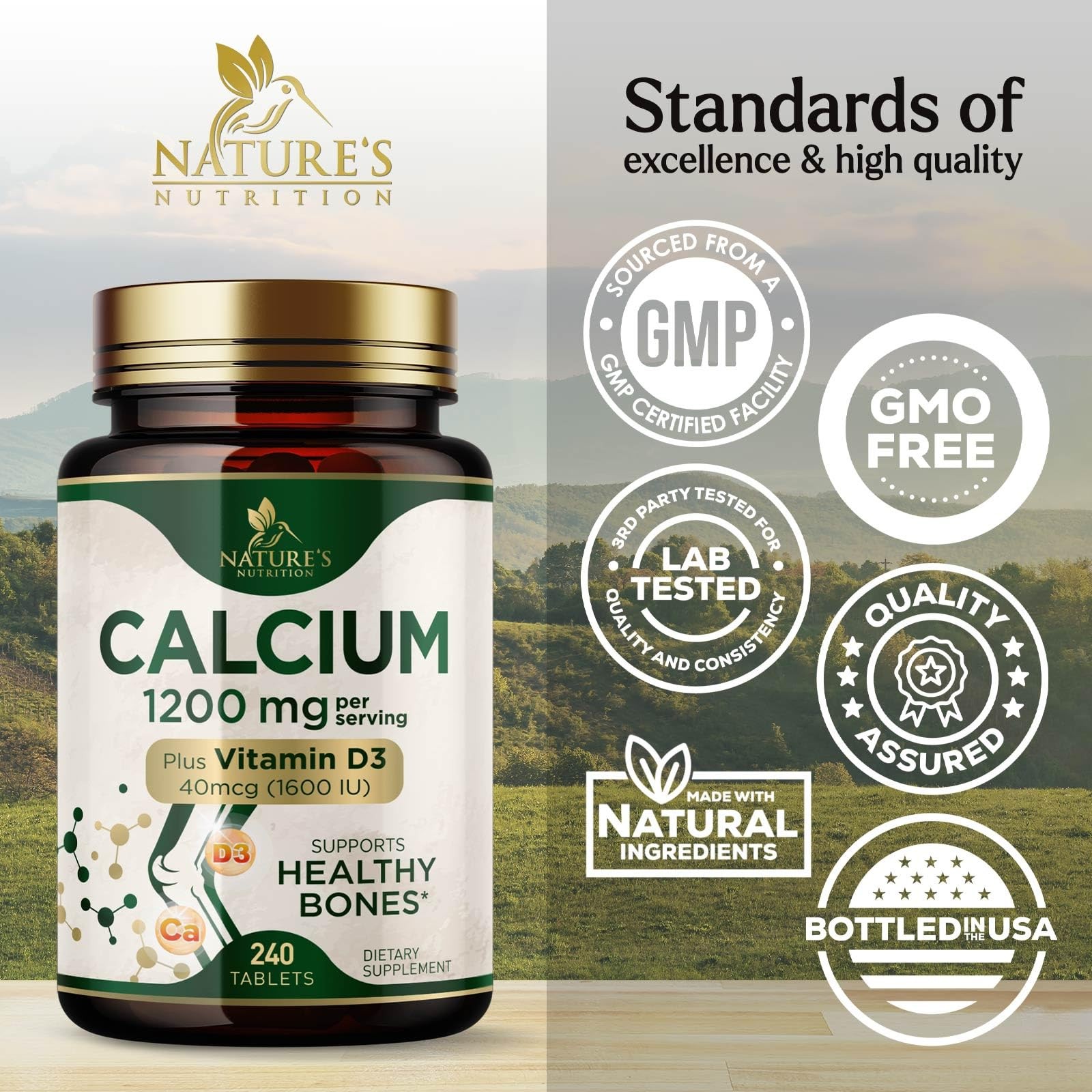 Calcium 1200 mg with Vitamin D3 – Bone Health 240 Count (Pack of 1)