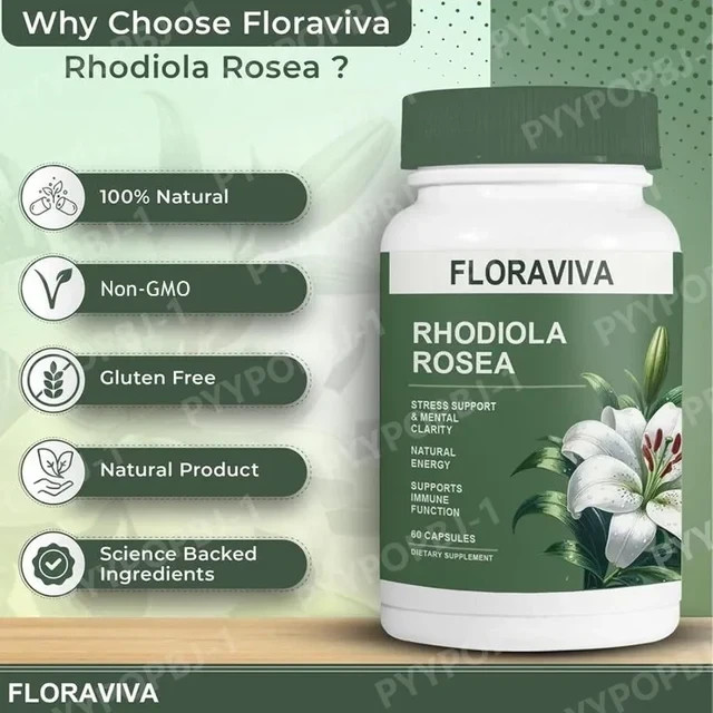 Floraviva Rhodiola Rosea Capsules for Stress Relief & Energy Premium,Non-GMO