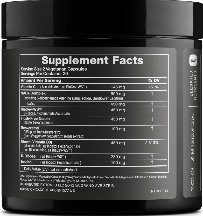 Liposomal NAD+ Resveratrol 1500mg RiaGev-WS Niacin 60 Capsules Clinically Proven