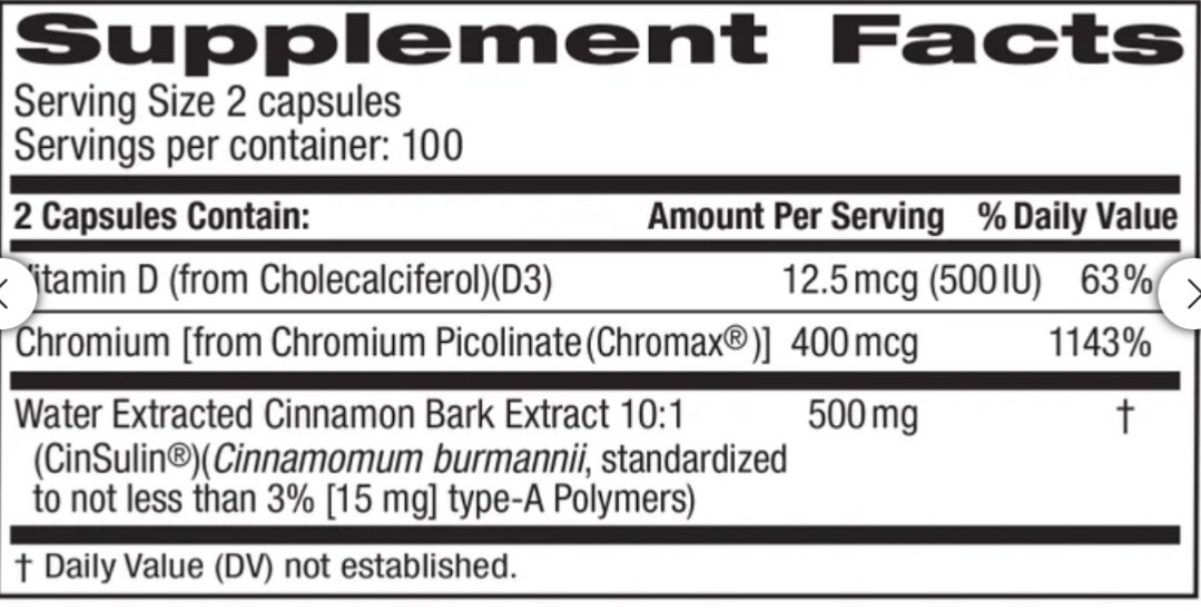 Trunature Cinnamon Concentrate CinSulin 500 mg 200 Veg Caps Exp 10/2028