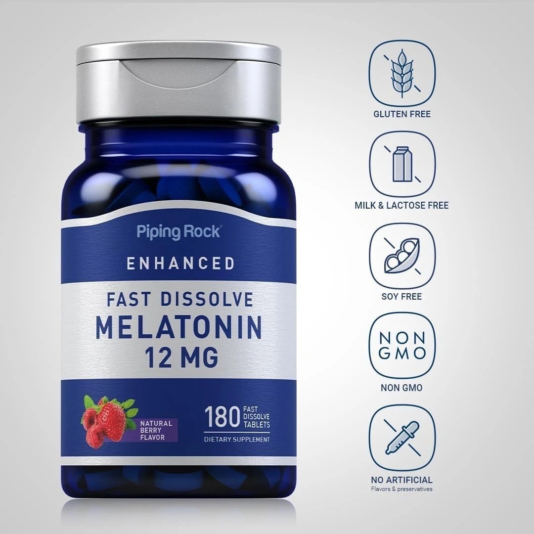 Piping Rock Melatonin 12 mg | 180 Tablets | for better sleep All Nights Non-GMO