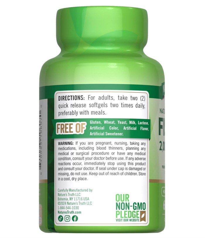 Fish Oil Omega 3 Supplement 2000mg 60 Softgels Lemon Flavor EPA DHA Non-GMO Glut
