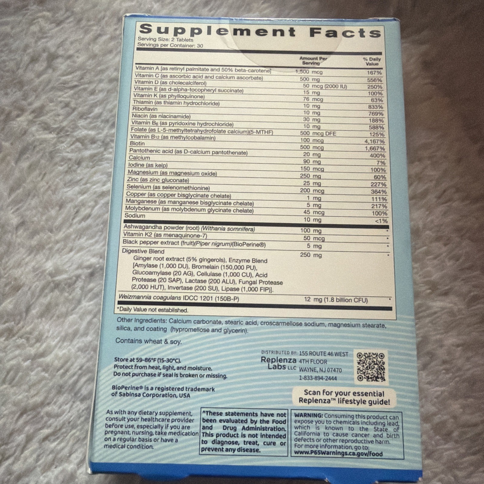 Replenza Daily Nutritional Supplement 60ct Exp-09/2026 NEW SEALED