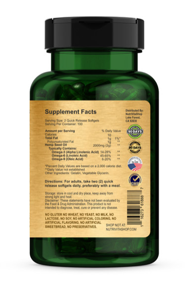 2X Hemp Oil 200 Softgels (400ct Total) 200,000 mg Per Bottle Max Potency Non-GMO