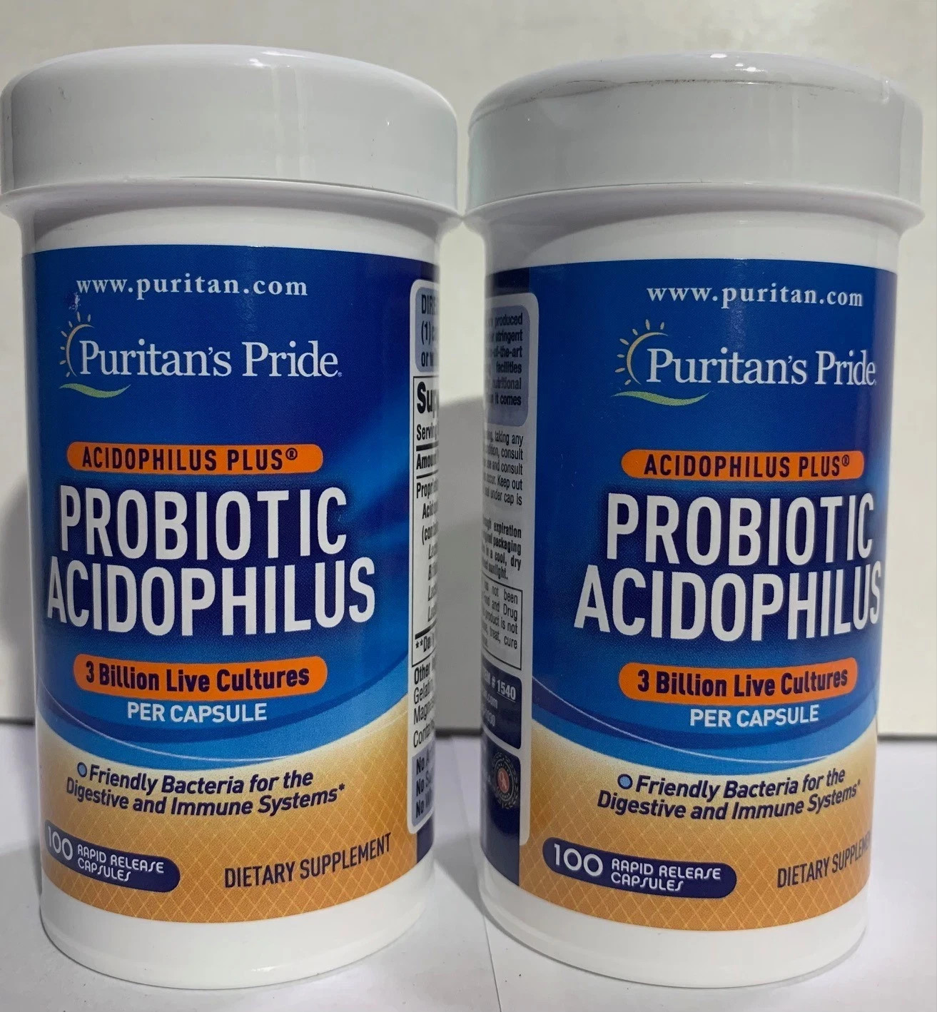2x Puritan’s Pride Acidophilus 3 Billion Live Cultures Capsules 100 CT Exp 12/25