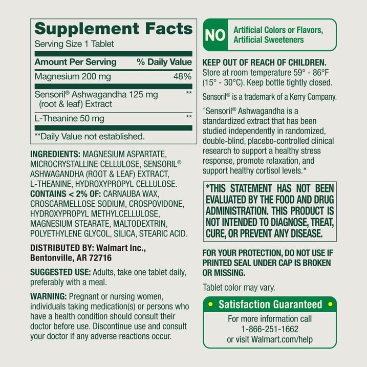 **Spring Valley Magnesium Ashwagandha L-Theanine Stress Support Tablets 60 Count