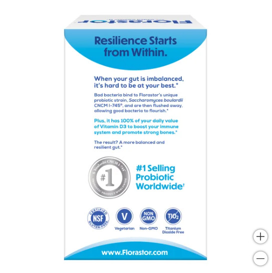Florastor Daily Probiotic with Vitamin D3, 120 Vegetarian Capsules, Exp:09/2025+