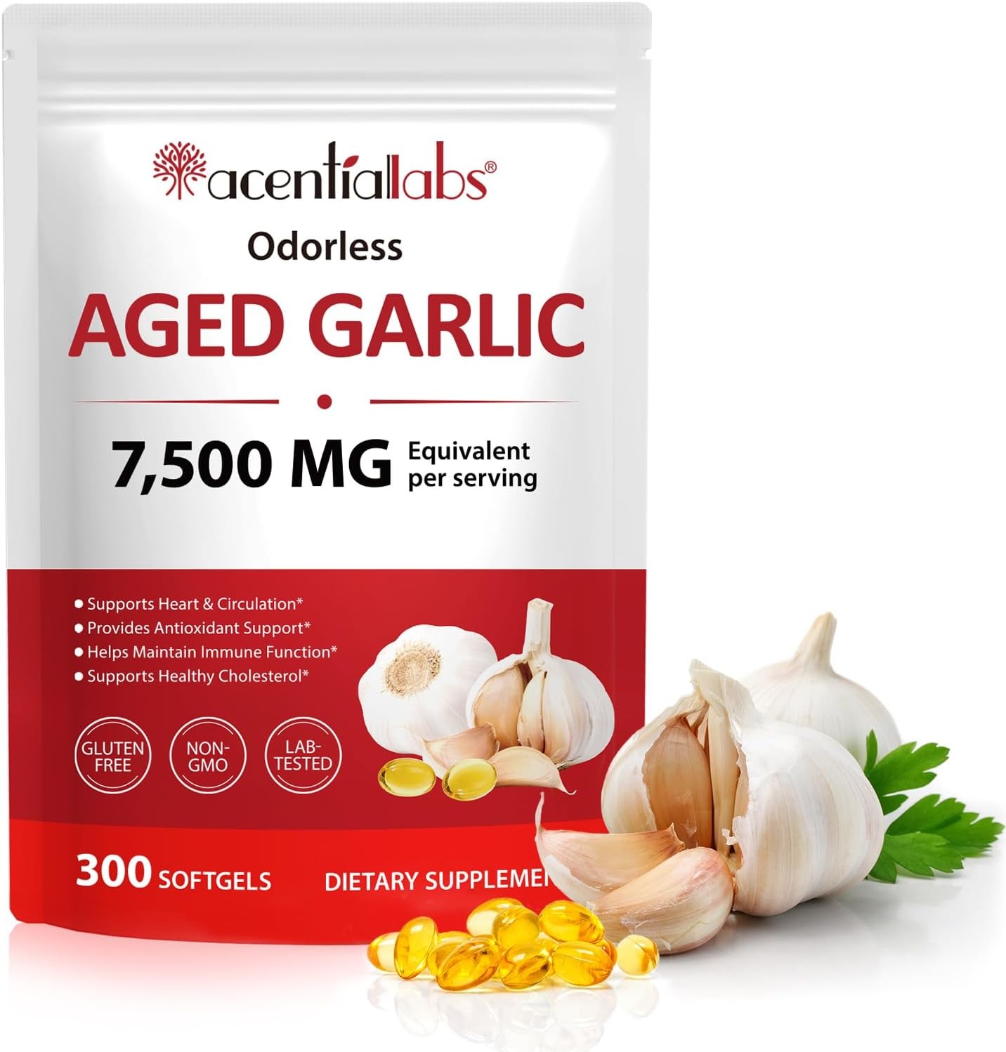 Odorless Garlic 7500Mg per Servings, 300 Softgels | 2 Years Aged Garlic Extra…