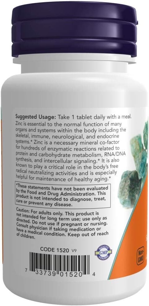 NOW Foods Zinc Gluconate, 50 mg, 100 Tablets