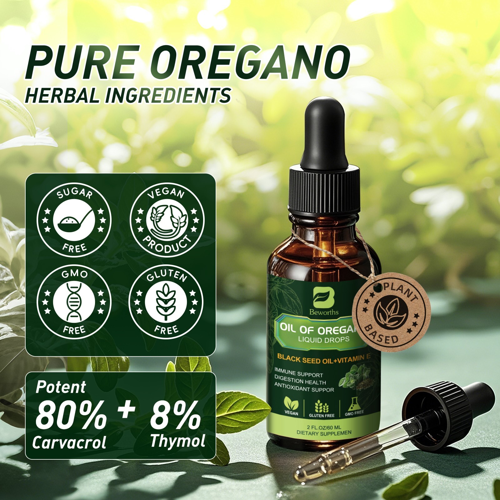 Oil of Oregano Wild Drops – Immune Support & Digestive Health Liquid 60 ML