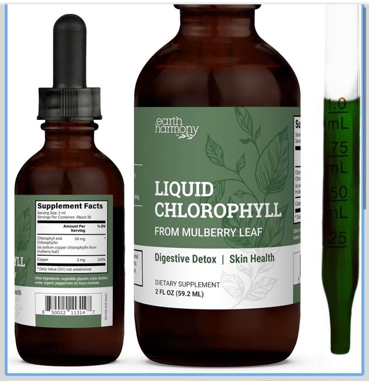 Earth Harmony Liquid Chlorophyll, Liquid Drops for Immune System Support 2 oz