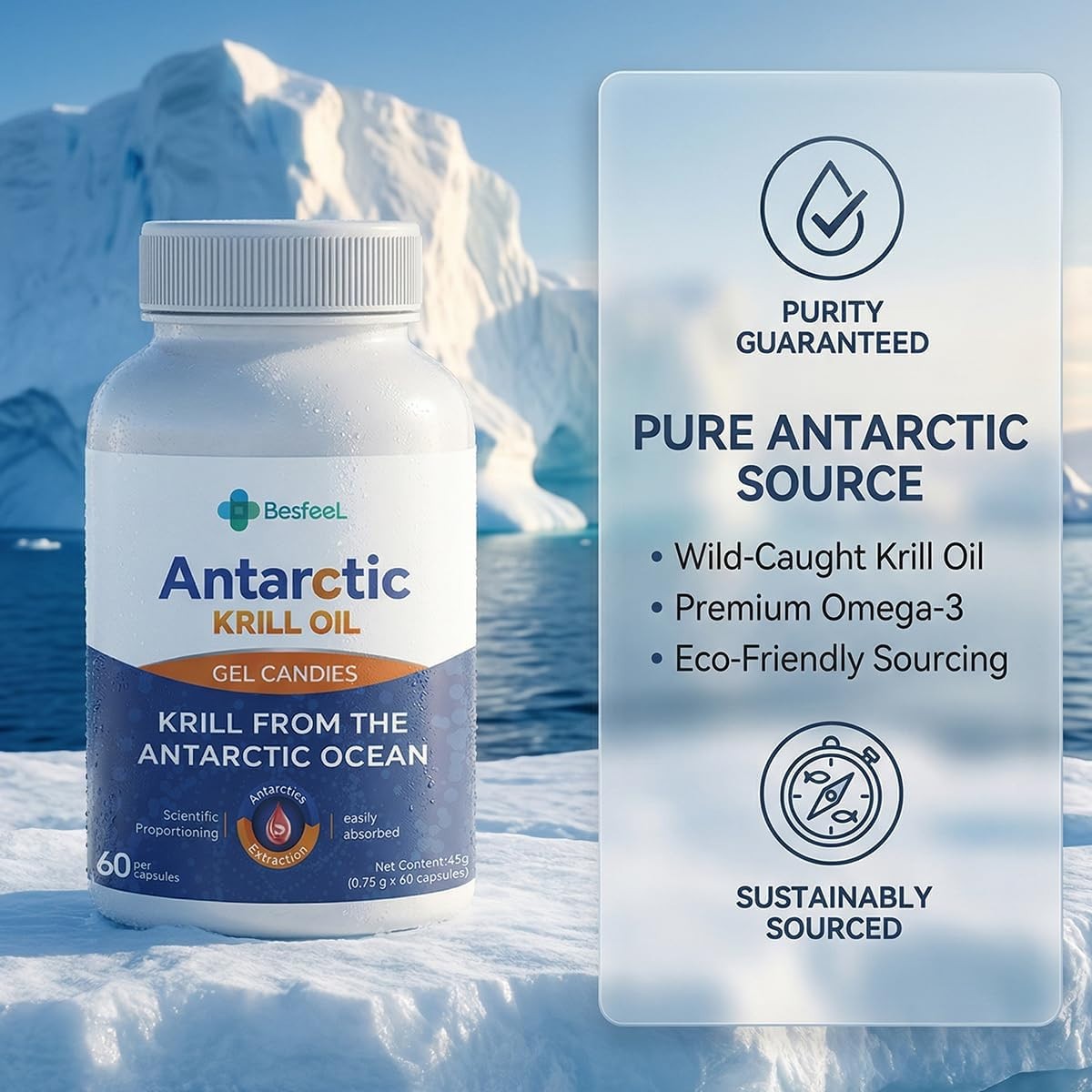 Value! Besfeel Krill Oil, 2026 Upgraded Antarctic Krill Oil 500 mg with Omega-3