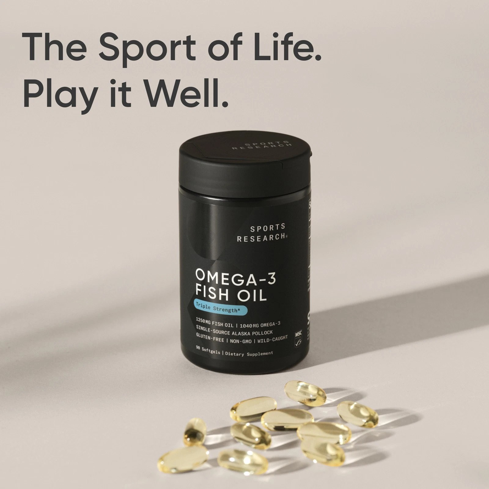 Triple Strength Omega 3 Fish Oil Burpless Supplement EPA DHA Fatty Acids 90 ct