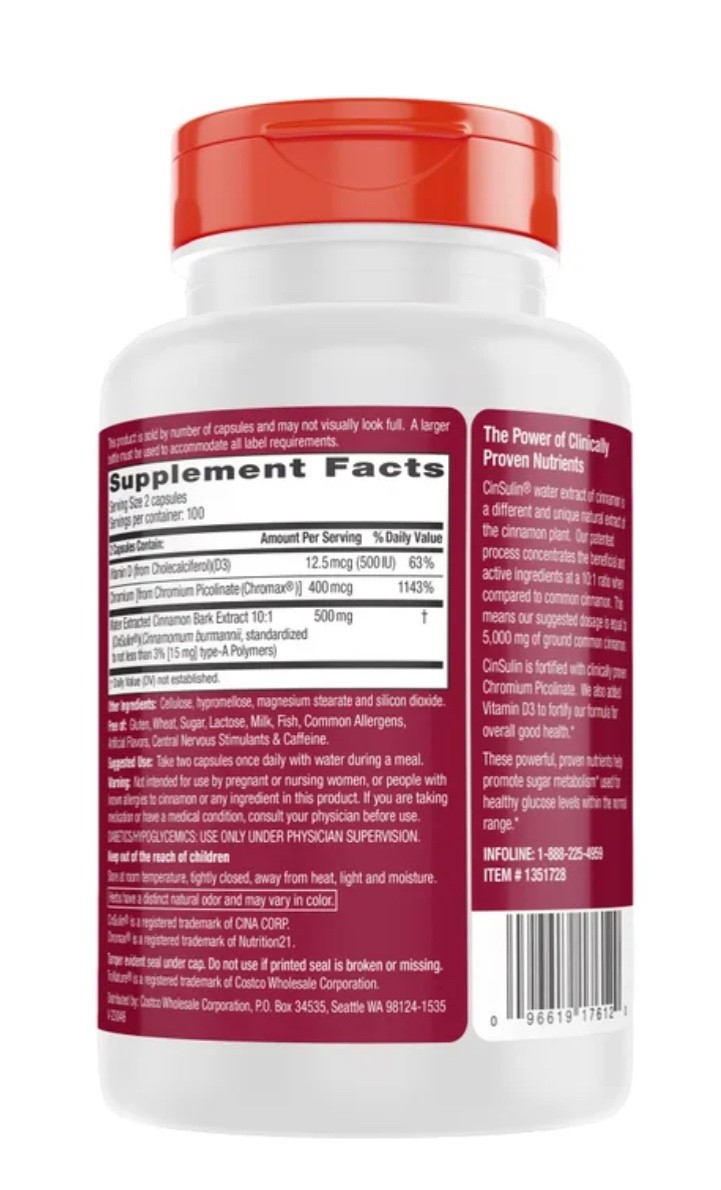 Trunature Cinnamon Concentrate CinSulin 500 mg 200 Veg Caps Exp 10/2028