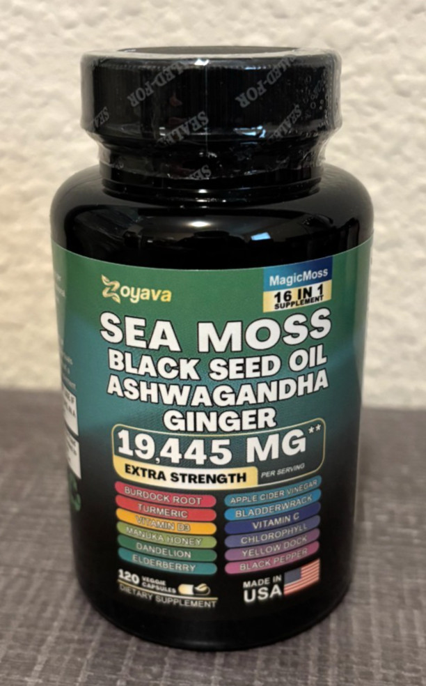 Sea Moss Black Seed Oil Ashwagandha Ginger – Extra Strength 16-in-1 | 120 Caps