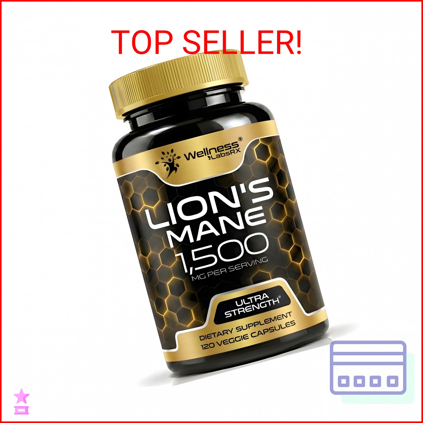 Lions Mane Supplement Capsules – 120 Count – Mushroom Supplement, Brain Suppleme