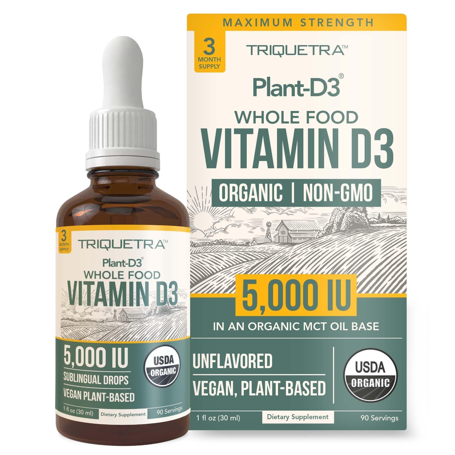 Organic Vitamin D3 5000 IU Liquid Drops – Vegan, Max Strength, High Absorption,
