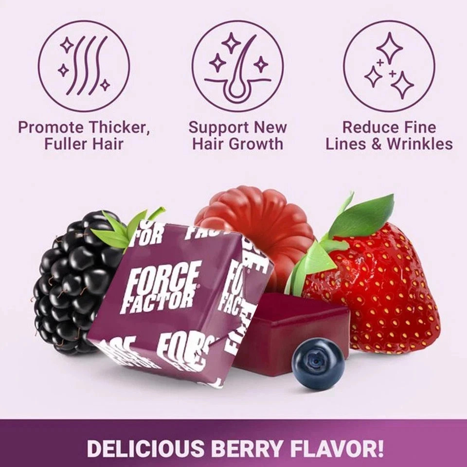 Force Factor Hair Growth Accelerator, Mixed Berry, 60 Soft Chews Free Shipping ！